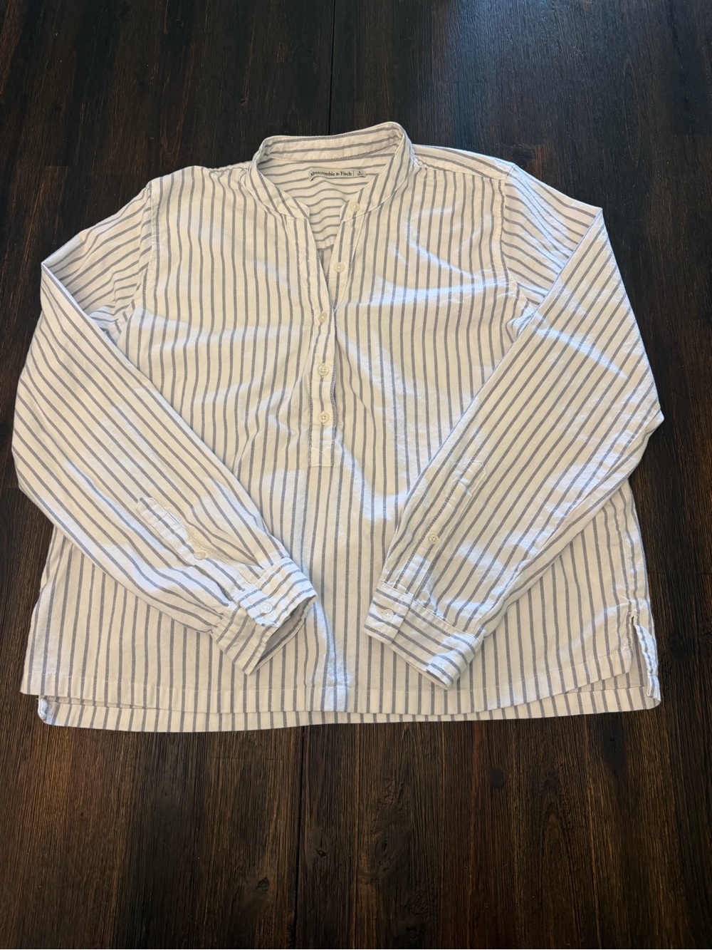 Abercrombie & Fitch White Shirt with Blue Vertical Stripes